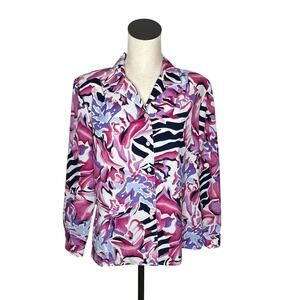 vintage 80s Pykettes Women Long Sleeve Floral Abstract Blouse Size large